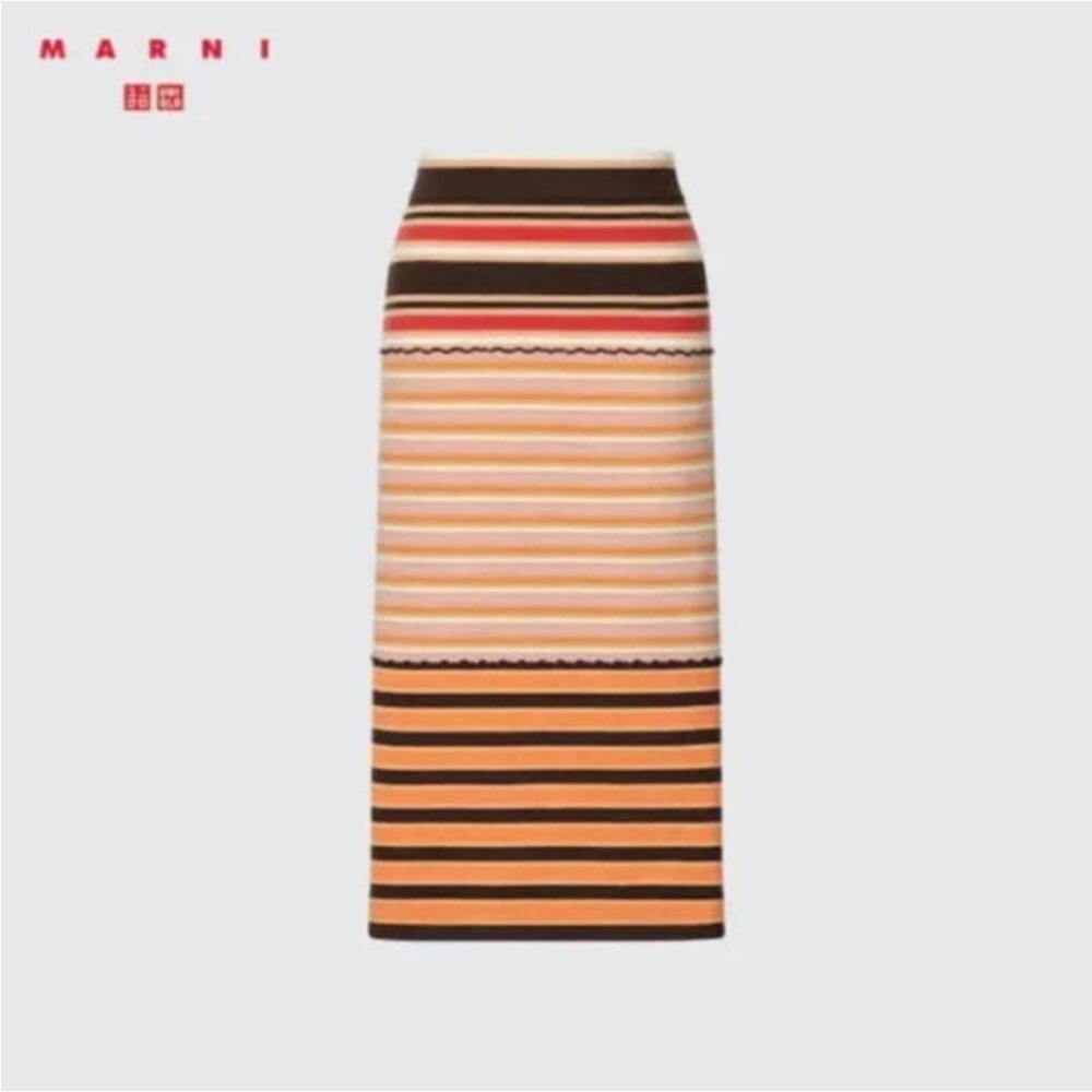 Marni x UNIQLO Merino Blend Striped Knitted Skirt BROWN COLOR